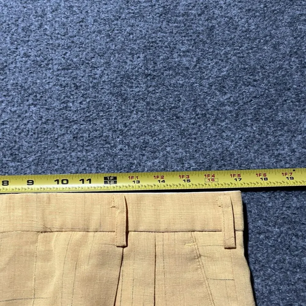 Malta Dress Pants Mens 34 Yellow Gold Pleated Cuffed Grid Wide Leg Retro Slacks